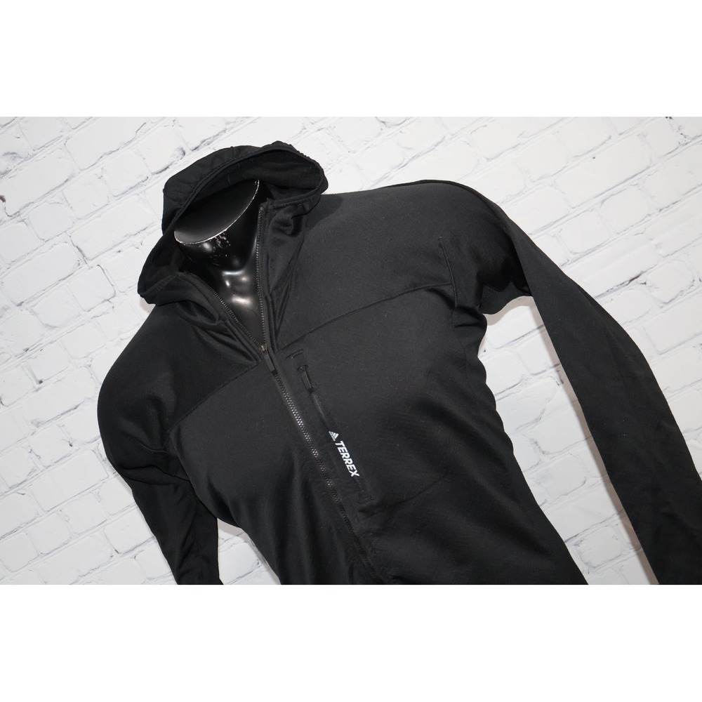 Adidas Terrex Jacket Mens Large Black Full Zip Hooded Fleece Athletic Gym